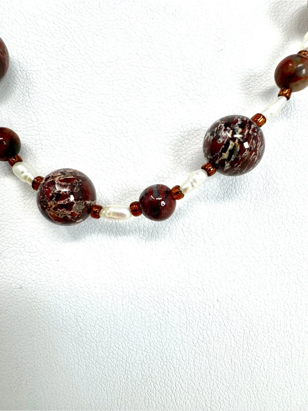 Vintage Natural Brecciated Jasper & Freshwater Pearl Beaded Strand Necklace